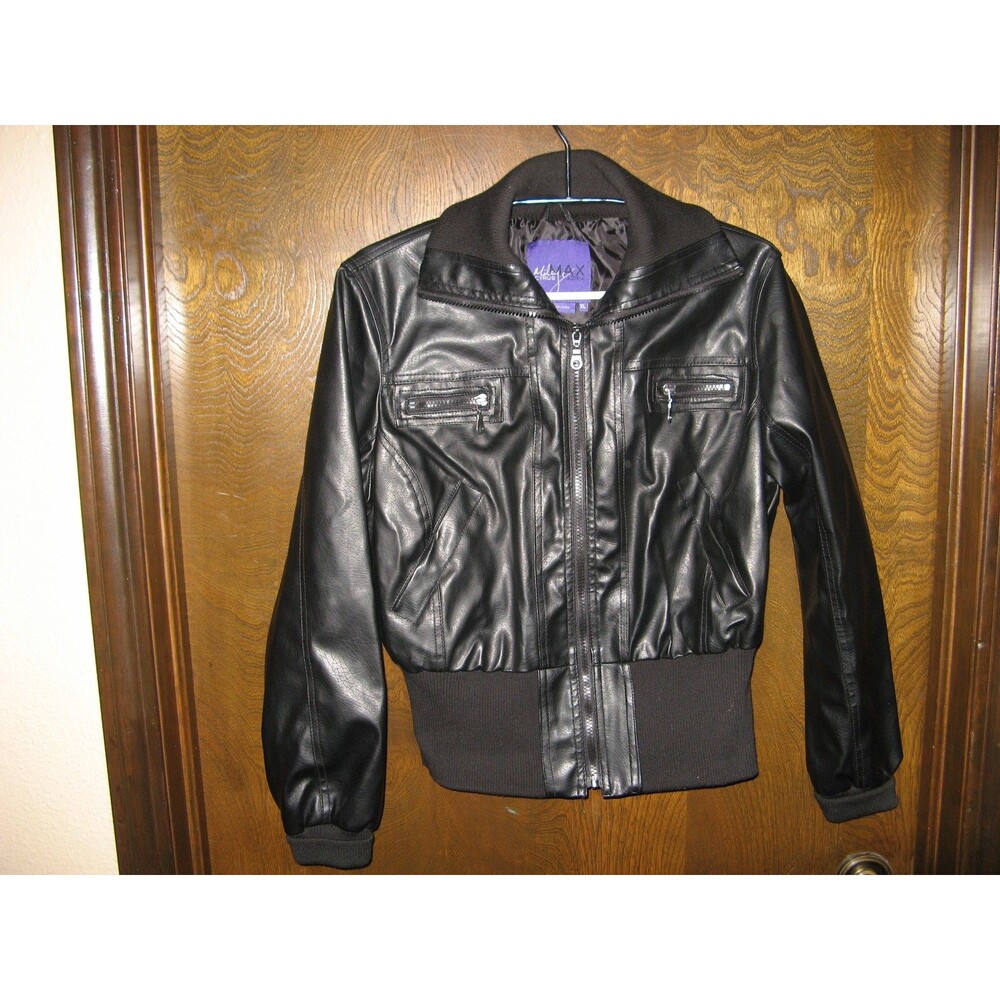 Miley Cyrus Max Azria Faux Leather Jacket Sz XL Teen Junior Black Vintage Retro